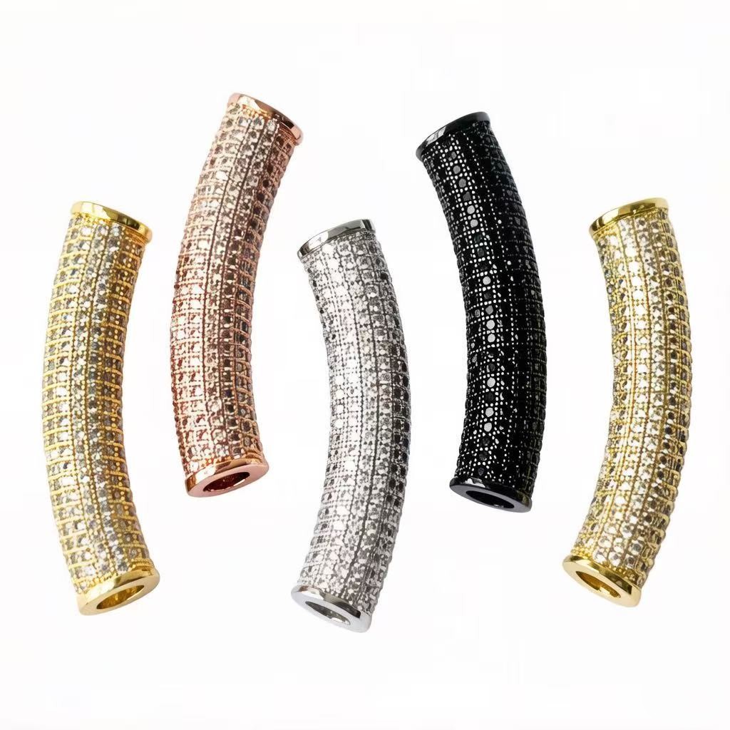 Women Accessories Bracelet - 2 Stück/Set Zirkonia-Pavé Lange Kupferstange Gold-