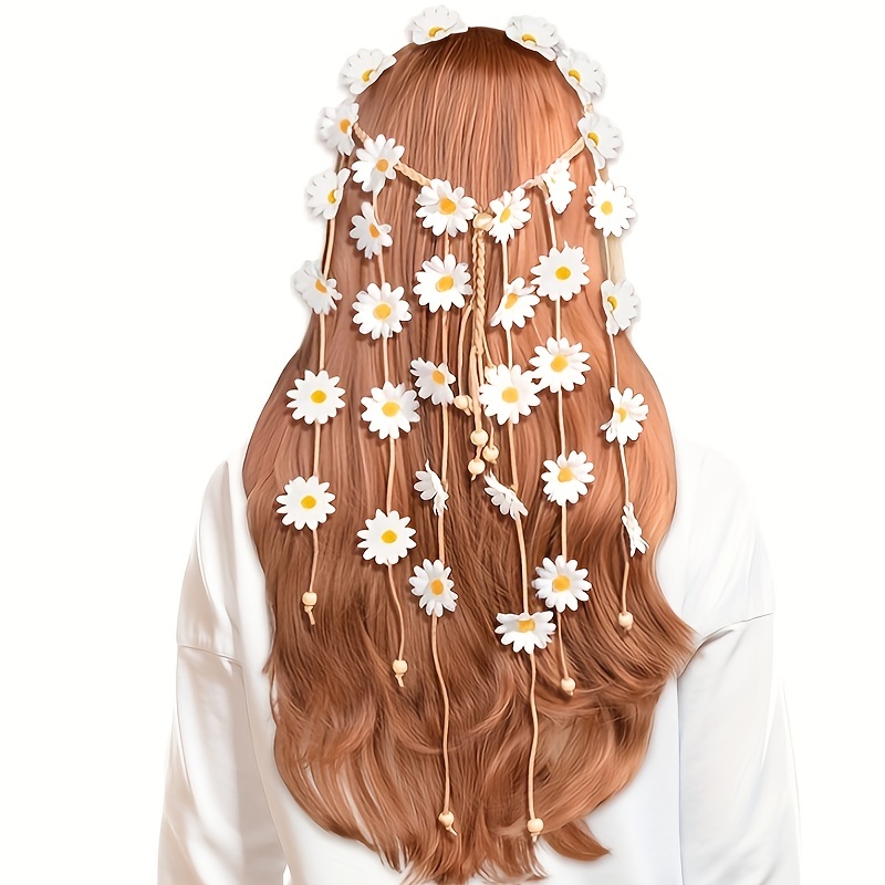 Women'S Accessories In The 70S - Blumen-Hippie-Stirnband, Blumenkrone, Sommer-Sonnenblumen-Haarschmuck, geeignet für den